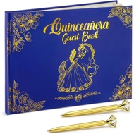 Buku Tetamu Eaasty Quinceanera dengan 2 Pen Berlian Emas, Libro De Firmas Para 15 Años Quinceañera H