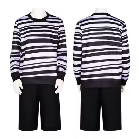 Movie Pugsley Costume Boys Black and White Striped Shirt Addams Family Dress Gothic Cosplay Costume 