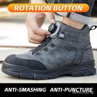 Rotating Buttons Work Boots Men Steel Toe Shoes Safety Boots Puncture-Proof Protective Shoes Waterpr