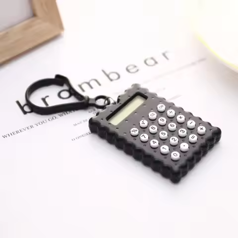 Plastic Student Mini Electronic Calculator Biscuit Shape with Keychain Arithmetic Calculator Mini Sc