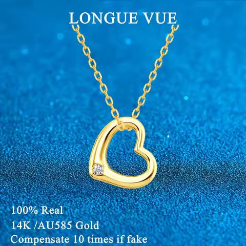 14k Gold Heart Love Necklace Pendant Real Yellow Gold AU585 Peach Heart Women's Boutique Jewelry Val
