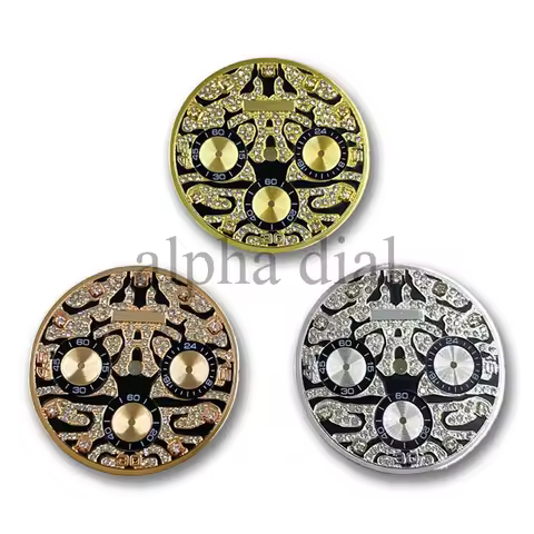 29.5mm Silver Rose Gold Diamond-Set Diamond Tiger 3 Eyes Watch Dial Suitable for Seiko VK63 Quartz M