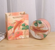 全城熱賣 - 【10個】可愛圓形精緻盒子-錦鯉魚-小號套裝<小號盒子13.5*7cm【5.5寸】+手提袋>