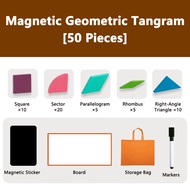 FENAFE【♥️BEST♥️】Wooden Magnetic Tangrams Geometric Creative Puzzle For Kids Refrigerator Colorful Ma
