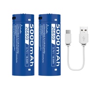Yonii 26650 5000mAh แบตเตอรี่ลิเธียมแบบชาร์จได้ ช่องชาร์จ Type-C 3.7V ความจุสูง ไฟฉายสว่างจัด