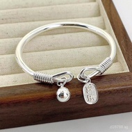 Curly Tail Style Genuine Silver Bell Open Round Bar Silver Bracelet Peace Bracelet Joy9999Wanfu Soli