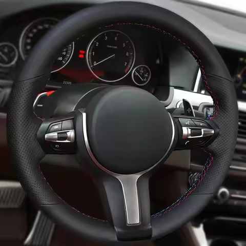 For BMW M Sport F30 F32 F34 F39 F10 F15 F16 F48 F25 F45 Black-red blue line Perforated Microfiber Le