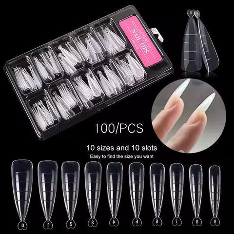 100Pcs Quick Build Dual Form Nail Mold Tips for Finger Extensions UV Gel Stiletto Nails - Easy Appli