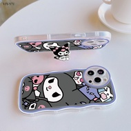 VIVO Y81 Y81i Y71 Y71i Y91 Y95 Y72 Y52 Y75 Y55 Y76 Y77 5G For Folding Bracket Casing Cartoon Kuromi Full Cover Soft Clear Phone Case Shockproof Cases【With Stand】