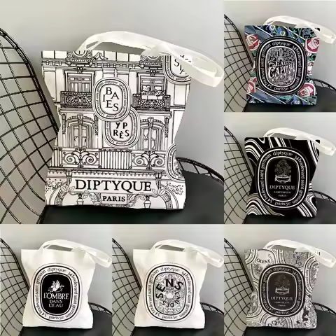 Luxury D-Diptyque Storage Bags Canvas Tote Bag Women Large Capacity Reusable Eco Shopping Bag Should