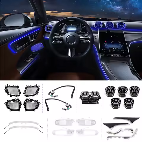 For Mercedes-Benz W206 C 2022 2023 2024 Car Ambient Lights 64 Colors RGB LED Vents 4D Speakers Seat 