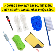 SGN3 COMBO 7 DỤNG CỤ RỬA XE Máy Rửa Xe Ôtô Tại Nhà (Khăn Lau Xe Bao Tay San Hô Bàn Chải 1 Cọ Mút Rửa
