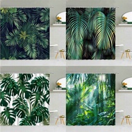 Green Tropical Plant Monstera Palm Leaf Shower Curtain Spring Plant Theme Fashion Waterproof Fabric Home Bathroom Decor Curtains