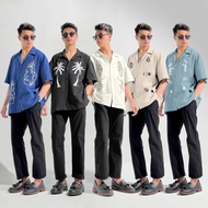 KEMEJA "VOLUME 1" OVERSIZE PRINTED SHIRT MEN'S PRINTED LINEN SHIRT/ BOWLING COLLAR SHIRT/ oversized 