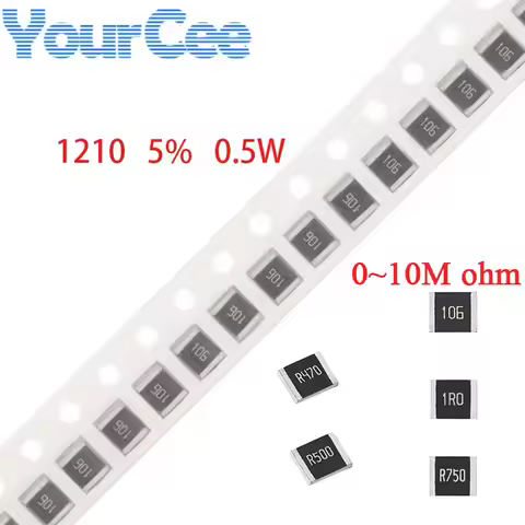 50pcs 1210 5% Resistor 0~10M 0.5W SMD 0.01 0.1 0.12 0.2 0.22 0.3 0.33 0.39 0.5 1 2 51 24 22 10 100 5