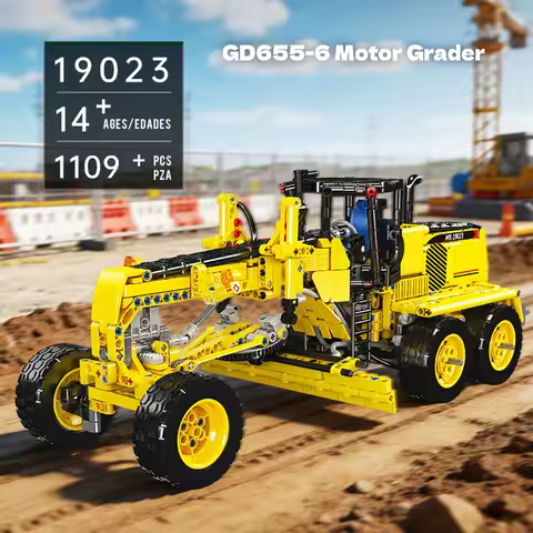 Mould King 19023 Pneumatic Engineering Motor Grader GD655-6 Building Blocks Set Technical Vehicle Br