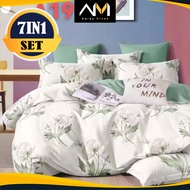 CADAR COMFORTER 7IN1 SET (100% COTTON) BEDSHEET QUEEN KING ALL DESIGN CORAK READY STOCK