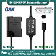 EN-EL14 EL14A Dummy Battery EP-5A DC Coupler & Power Bank USB Type-C PD Cable for Nikon Coolpix P700