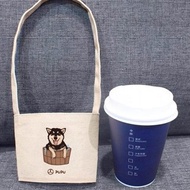 黑柴-洗澡(杯套)-台灣製棉麻布-文創柴犬-環保-飲料提袋-蒼蠅星球