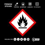GHS Flame Sticker Safety Label | Flammable Chemical Hazard Warning Sign | Fire Risk Workplace Compli
