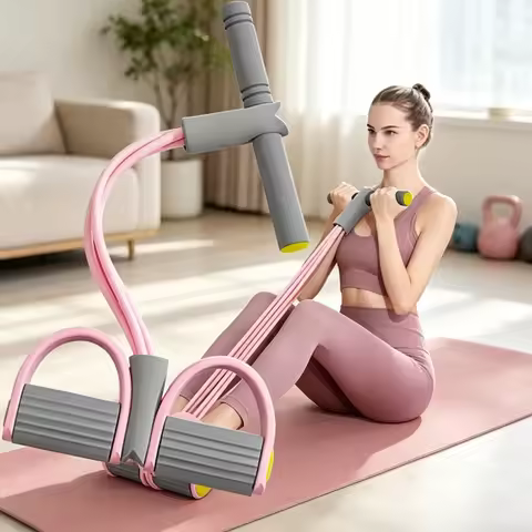 4-Tube Yoga Pedal Resistance Bands, Elastic Pull Rope for Abdomen Waist Arm Workout Fitness Equipmen