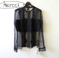 (暫不換)Mercci22 蕾絲拼接網紗 透膚造型上衣  M