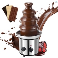 Tosw)4 Tier Electric Chocolate Fondue Fountain Machine for Parties Stainless Steel Chocolate Melt Fondue for Melts Cheese Candy Liqueur BBQ Sauce Dip Strawberries / Apple Wedges /