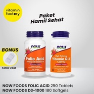Healthy Pregnancy Package NOW Folic Acid 800 Mcg 250 Tablets & Vitamin D 3 1000 IU 180 Softgels