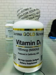 Vitamin D3 วิตามินดีสาม 125 mcg (5000 IU) 90 /or 360 Fish Gelatin Softgels (California Gold Nutrition®) บำรุงกระดูก ฟัน กล้ามเนื้อ