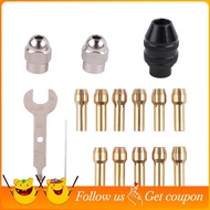 16Pcs Drill Chuck Collet Set, 1/32 to 1/8inch Drill Chuck Collet Set with 11Pcs Brass Collet, 3Pcs C