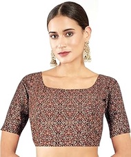 Cotton Printed Blouses for Women Sarees, Elbow Sleeves Ajrakh Print Crop top Choli (B223-P)