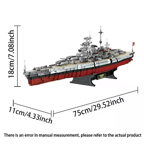 208pcs Military WW2 Bismarck Battleship Large Boat Cruiser Ship Model Building Blocks MOC Warship Se