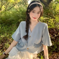 V-neck Exquisite Small Suit Women's Spring Korean Version 2022 Design Short Style Fried Street Short-Sleeved Blazer