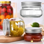 WISDOM Glass Canning Jars, Reusable Recyclable Round Transparent Mason Jars with Sliver Lids, Food G
