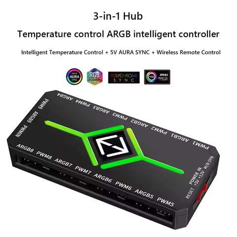 1 To 9 3 in 1 4 Pin PWM Magnetic Suction Hub with Remote PWM Magnetic Fan Hub Splitter PWM ARGB Fan 