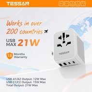 TESSAN Universal Travel Plug Adapter With 4 USB( 2 Type C), International Travel Adapter Korea ID TW
