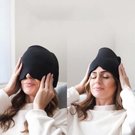 1ชิ้นหน้ากากป้องกันการนอนหลับผ้าปิดตาแบบ3มิติหมวกเจลคลุมศีรษะสำหรับ Relief ไมเกรนสีดำเข้มยืดได้สองชั้นผ้าปิดตา