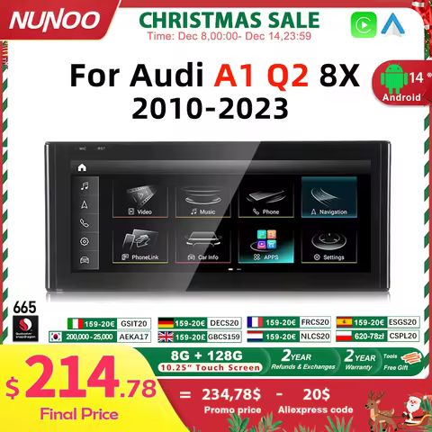 Android 14 Auto Radio CarPlay For Audi A1 Q2 2010-2023 GPS Car Multimedia Player Navi Stereo DSP WIF
