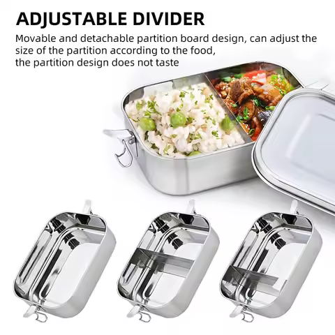 Stainless Steel Square Lunch Box Sealed Insulation Bento Box Lunch Box Canteen Large Capacity Compar