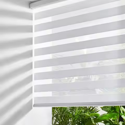 Cordless Zebra Blinds for Windows FreeStop Window Shades 34 W X 47 H, White Dual Layer Light Control