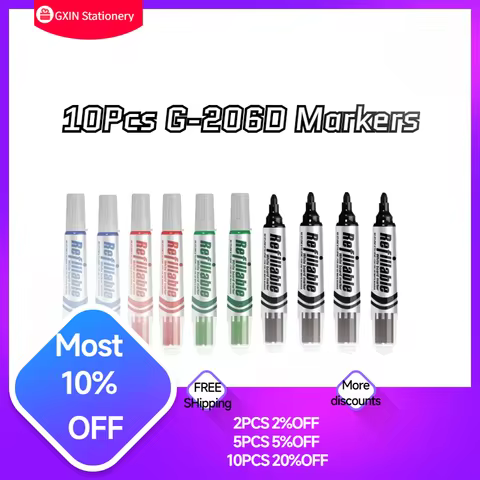 GXIN G206D 10Pcs Erasable Whiteboard Refilled Pens Dry Eraser Marker For Offices Stationery Meeting