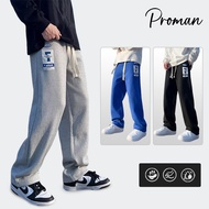 【READY STOCK】ProMan Men's Waffle Trousers Letter Print Straight Loose Sports seluar hitam lelaki sla