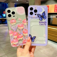 for Huawei Y5 Y6 Prime Y7 Pro 2019 Honor 8A 7A 7C Y6 2018 Nova 2 Lite 6X GR5 2017 Y61 Nova 8 10 Pro 10 SE Butterfly Phone Case Card Holder Soft Pink Tulip Cover