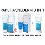 Paket Wardah AcneDerm 3in1 (Day Night Foam) (Kulit Berjerawat) 3 pcs