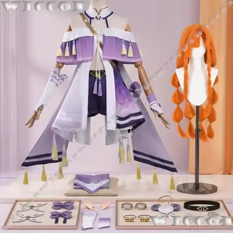 Sigrika Anime Wuthering Waves WuWa Cosplay Costume Purple Lolita Dress Woman Orange Wig Hair Hallowe