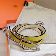 HERMES 豬鼻黃白雙面皮帶 80