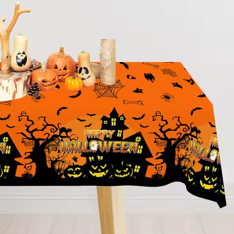 1pc Orange Black Horror Ghost Table Cover Happy Halloween Tablecloth for Trick or Treat Theme Home D