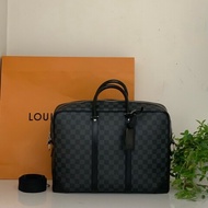 LV黑色棋盤格男士手提包電腦公事包