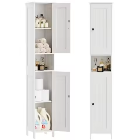 Tall Bathroom Storage Cabinet with 2 Doors 67H Narrow Storage Cabinet with Adjustable Shelves Anti-T
