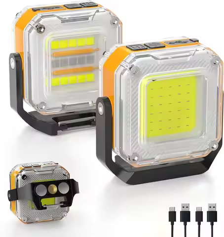 Rechargeable Work Light, 2Pack Double-Sided Portable Work Lights with 8 Modes, Magnetic, 360° Rotata